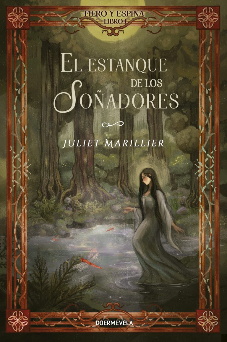 en tonos verdes, vemos en primer plano a una joven adentrándose en el Estanque de los Soñadores con el bosque de fondo, la rodea un halo de magia
